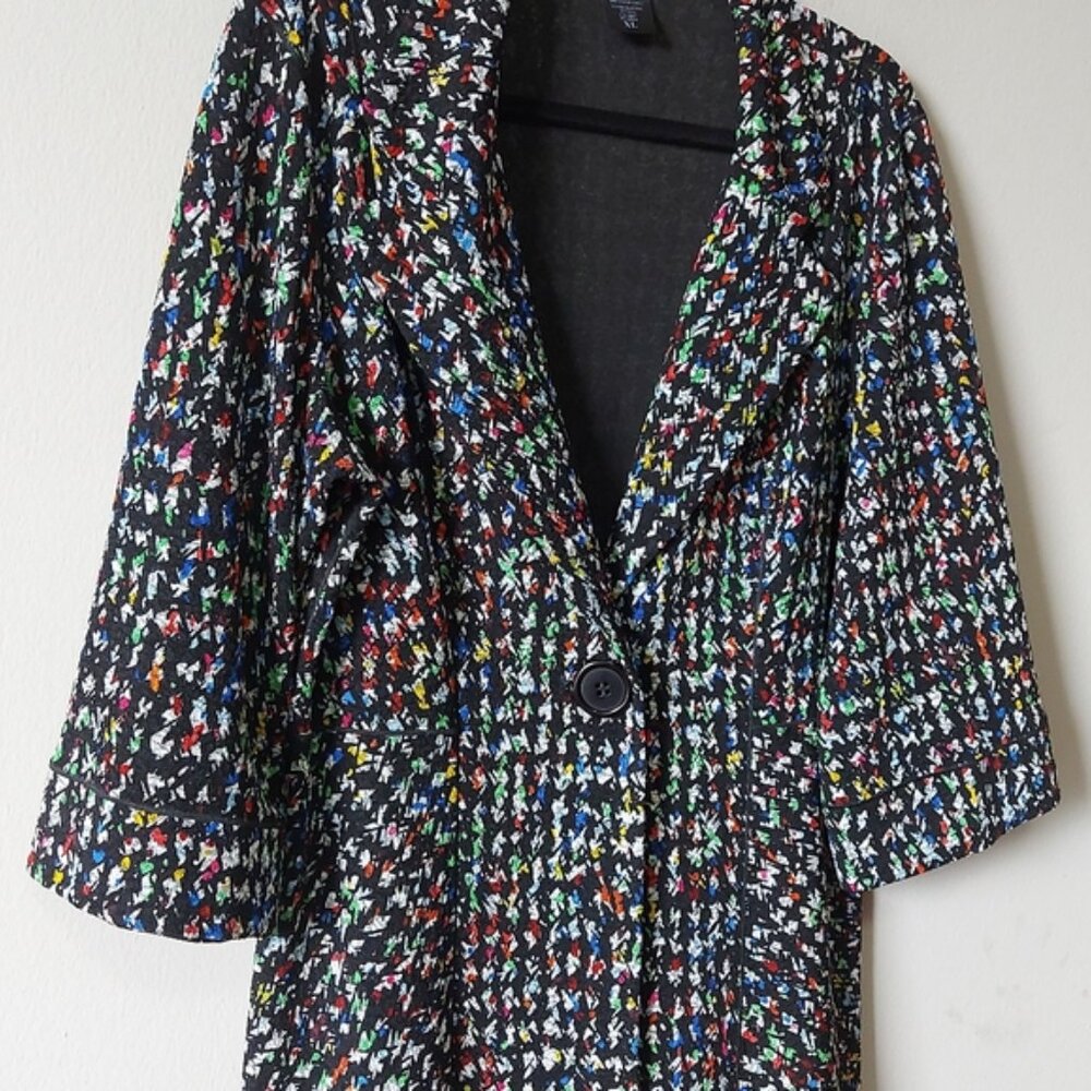 Eva Varro Women Multicolor Cardigan Size XL Long Line One Button 3/4 Sleeves - Picture 4 of 9